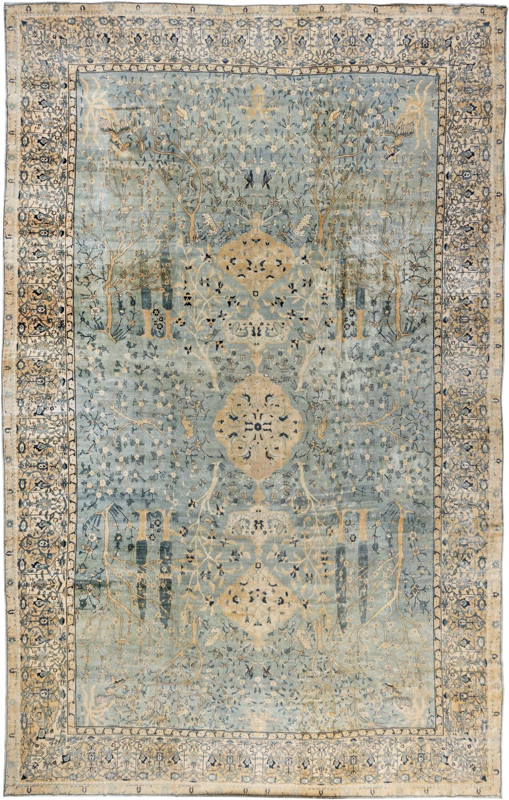 Vintage Indian Water Blue and Green Handwoven Wool Rug BB4923