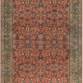 Antique Indian Allover Floral Warm Tan Hand-Knotted Wool Rug – Circa 1920 BB5282