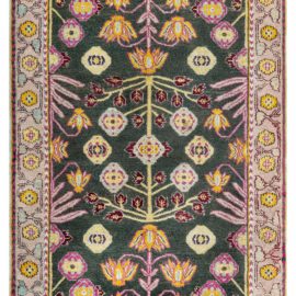 Antique Indian Agra Wool Rug in Pastel Violet, Beige, Yellow, Burgundy and Black BB4935