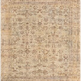 Antique Oushak Turkish Floral Allover Light Beige Hand-Knotted Wool Rug – Circa 1900 BB9192