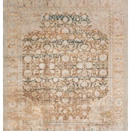 Antique Amritsar Indian Allover Floral Soft Beige Hand-Knotted Wool Rug – Circa 1900 BB8456