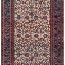 Antique Indian Allover Floral Cream Beige Hand-Knotted Wool Rug – Circa 1900 BB9065