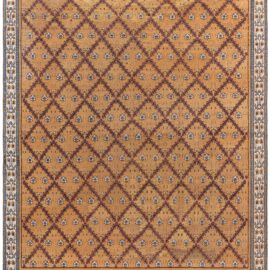 Opulent Indian Antique Floral Allover Warm Tan Hand-Knotted Wool Rug – Circa 1920 BB9073