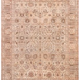Antique Tabriz Persian Floral Allover Light Beige Hand-Knotted Wool Rug – Circa 1900 BB8605