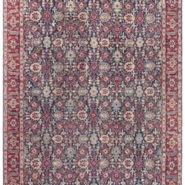 Antique Tabriz Persian Floral Allover Navy Blue Hand-Knotted Wool Carpet – Circa 1900 BB8776