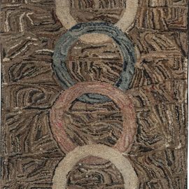 American Hooked Vintage Abstract Warm Tan Hand-Knotted Wool Runner BB7415