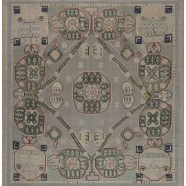 Antique Bessarabian Russian Allover Geometric Gray Flatweave Wool Rug – Circa 1920 BB7546