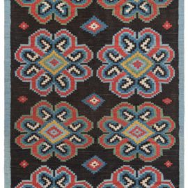 Antique Bessarabian Russian Allover Geometric Brown Flatweave Wool Carpet – Circa 1920 BB8493