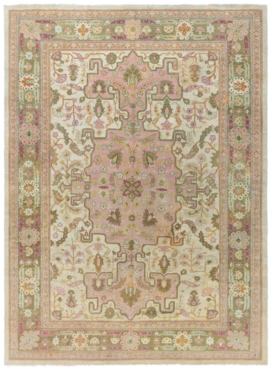 1900s Indian Amritsar Salmon Pink Handmade Wool Rug BB5722