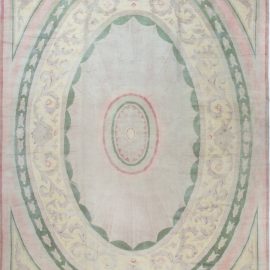 Antique Savonnerie French Floral Medallion Cream Beige Hand-Knotted Wool Rug – Circa 1920 BB3403