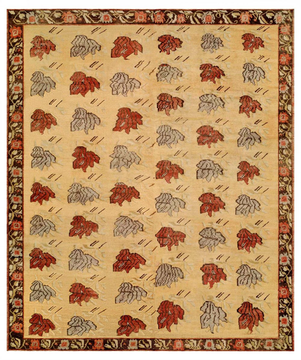 1920s Caucasian Karabagh Golden Yellow, Red, Gray and Brown Handmade Wool Carpet BB3361