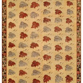 1920s Caucasian Karabagh Golden Yellow, Red, Gray and Brown Handmade Wool Carpet BB3361