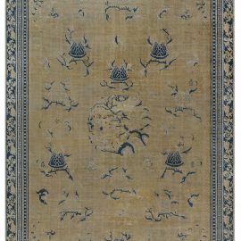 Vintage Chinese Floral Warm Tan Hand-Knotted Wool Rug Peking BB7558