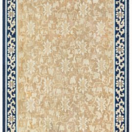Chinese Vintage Floral Soft Beige Hand-Knotted Wool Rug Lotus Design BB8426