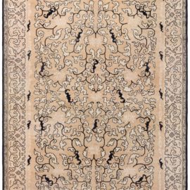 Vintage Chinese Art Deco Floral Tan Hand-Knotted Wool Rug BB8844