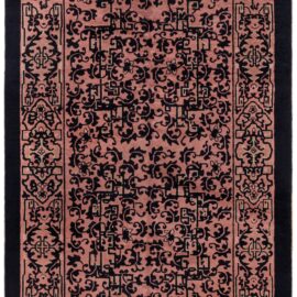 Elegant Chinese Vintage Geometric Dusty Rose With Black Hand-Knotted Wool Carpet BB8913