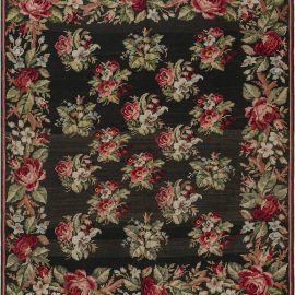 Antique Russian Bessarabian Botanic Black, Red, Green, Blue Rug BB7535