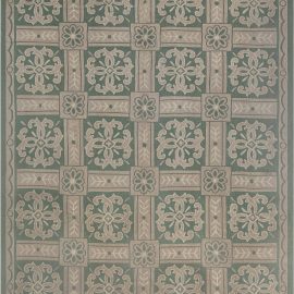 Authentic French Aubusson Green Beige Handmade Rug BB7545