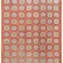 Antique Aubusson French Allover Floral Geometric Warm Tan Hand-Knotted Wool Rug – Circa 1800 BB8487