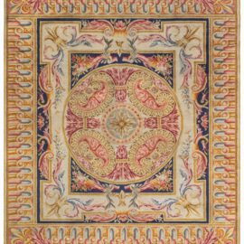 Antique Savonnerie French Medallion Cream Hand-Knotted Wool Rug – Circa 1880 BB8425