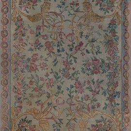 Antique Savonnerie French Allover Floral Cream Beige Hand-Knotted Wool Carpet – Circa 1820 (Fragment) BB7536