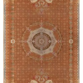 Savonnerie French Antique Floral Medallion Oversized Soft Beige Hand-Knotted Wool Rug – Circa 1820 BB8508