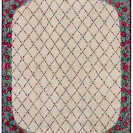 American Hooked Vintage Floral Cream Beige – Hand-Knotted Wool Rug BB8929