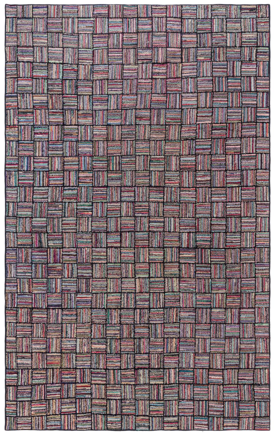 Mid-20th century Striped American Hooked Tile Rug BB8515