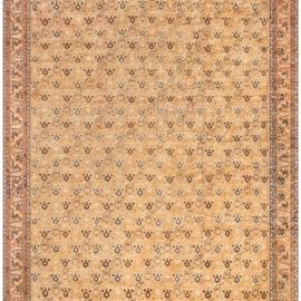 Antique Agra Indian Allover Floral Warm Tan Hand-Knotted Wool Rug – Circa 1900 BB8581