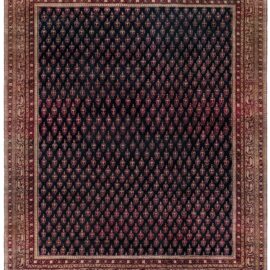Antique Indian Allover Navy Blue With Burgundy Hand-Knotted Wool Rug – Circa 1900 Agra BB9030