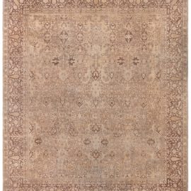 Antique Amritsar Indian Allover Floral Warm Tan Hand-Knotted Wool Rug – Circa 1900 BB8573