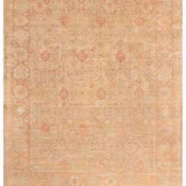 Antique Amritsar Indian Floral Allover Cream Beige Hand-Knotted Wool Carpet – Circa 1880 BB8482