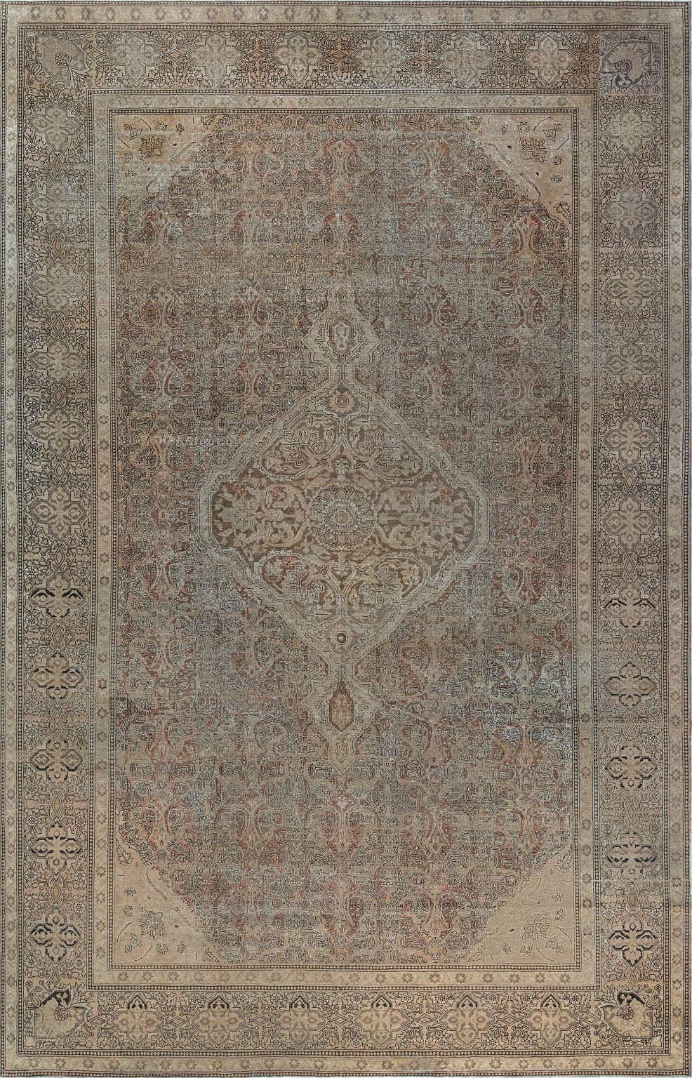 Authentic 19th Century Indian Amritsar Beige Brown Handmade Wool Rug BB7405