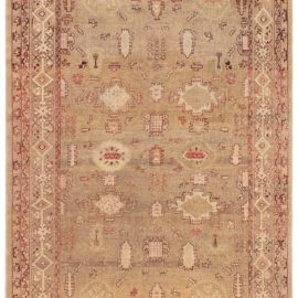 Antique Amritsar Indian Allover Geometric Soft Beige Hand-Knotted Wool Rug – Circa 1920 BB8781