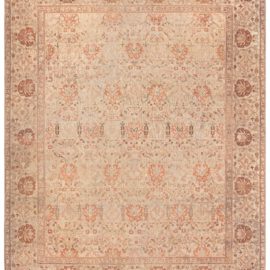 Antique Amritsar Indian Floral Allover Soft Beige Hand-Knotted Wool Rug – Circa 1880 BB8575