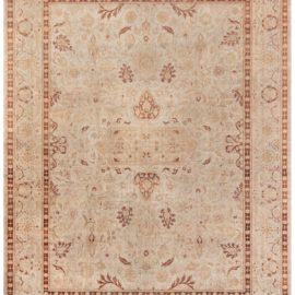 Amritsar Indian Antique Floral Allover Light Beige With Warm Tan Hand-Knotted Wool Carpet – Circa 1880 BB7742