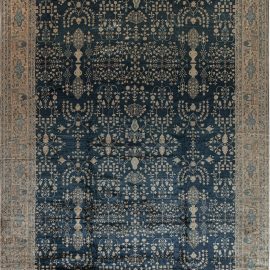 Antique Indian Allover Geometric Teal With Warm Tan Hand-Knotted Wool Rug – Circa 1920 BB7398