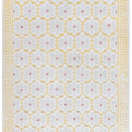 Vintage Indian Dhurrie Floral Soft White Flatweave Cotton Carpet BB8977