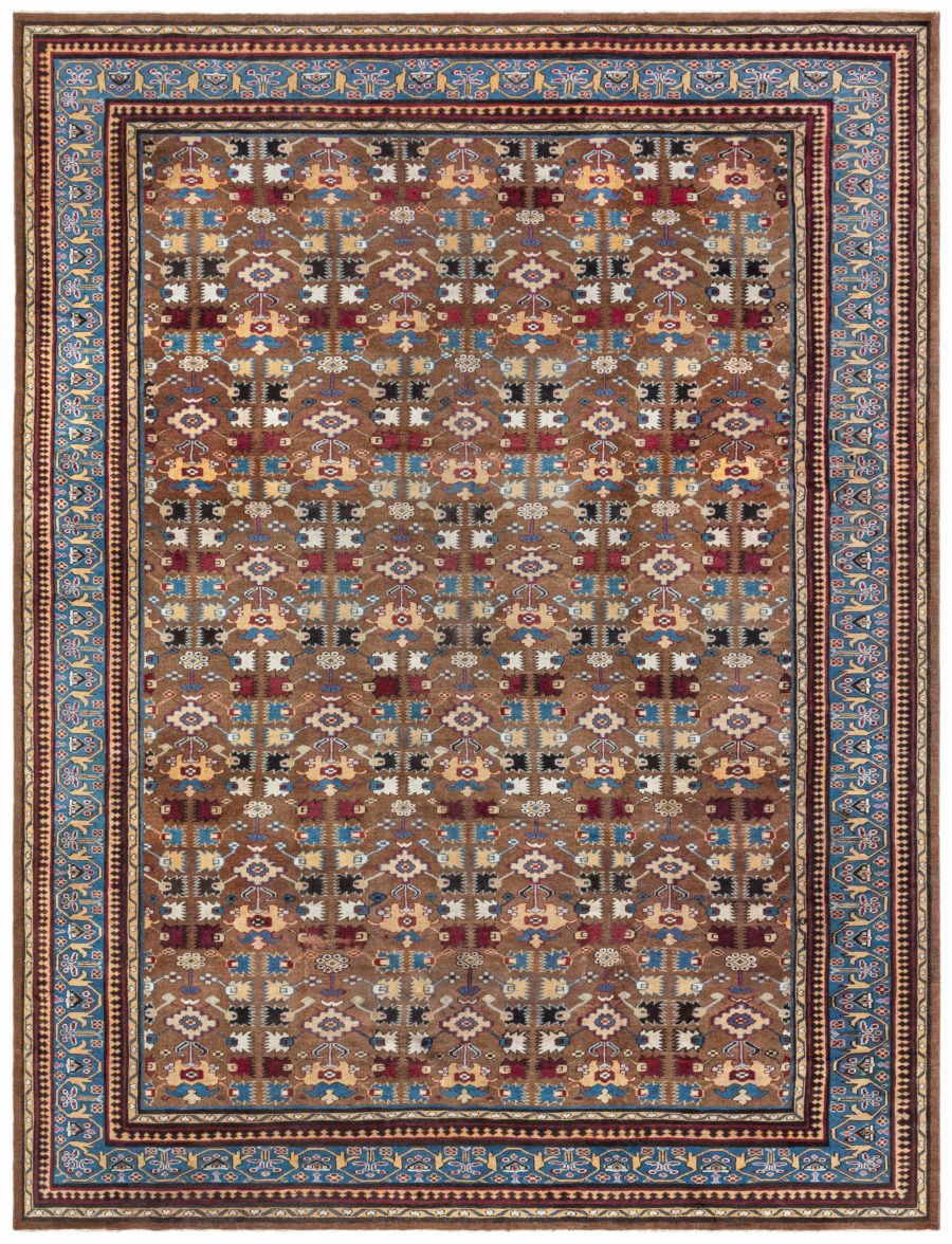 Early 20th Century Indian Blue, Red, Brown, Beige Handwoven Wool Rug BB8422