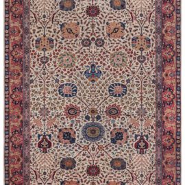 Antique Indian Floral Allover Cream Beige Hand-Knotted Wool Carpet – Circa 1920 BB8486