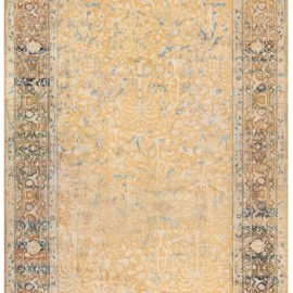 Amritsar Indian Antique Floral Allover Golden Tan Hand-Knotted Wool Rug – Circa 1900 (Size Adjusted) BB8739