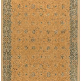 Antique Amritsar Indian Allover Floral Golden Tan Hand-Knotted Wool Rug – Circa 1920 BB5777