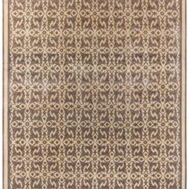 Indian Antique Allover Cream Beige With Brown Hand-Knotted Wool Rug – Circa 1950 BB8894