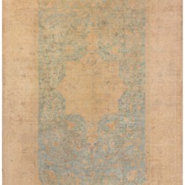 Antique Indian Medallion Soft Beige With Light Blue Hand-Knotted Wool Carpet – Circa 1920 BB8740