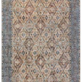 Indian Antique Allover Floral Warm Tan Hand-Knotted Wool Rug – Circa 1900 BB8565