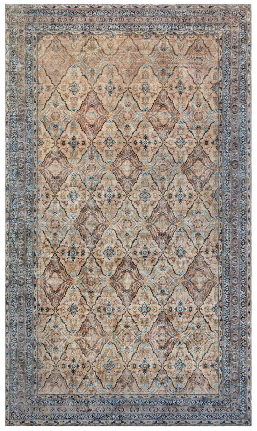 One-of-a-kind Antique Indian Botanic Green, Blue, Brown, Beige, Orange Wool Rug BB8565