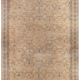 Indian Antique Floral Allover Oversized Warm Tan Hand-Knotted Wool Carpet – Circa 1900 BB9184