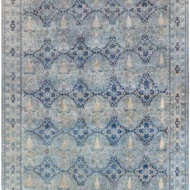 Oversized Indian Antique Allover Floral Cream Hand-Knotted Wool Carpet – Circa 1920 (Size Adjusted) BB8617