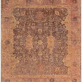 Indian Antique Allover Warm Tan Hand-Knotted Wool Carpet – Circa 1920 (Size Adjusted) BB7110