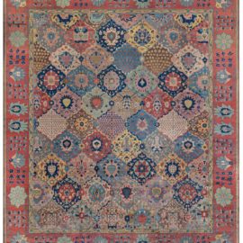 Timeless Antique Indian Floral Allover Warm Tan Hand-Knotted Wool Rug – Circa 1920 (Size Adjusted) BB8484
